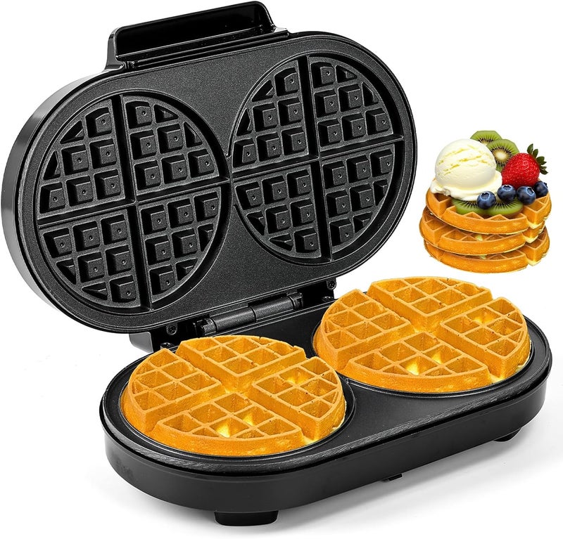 UVFAST Double Waffle Maker 6 Inch, 1200W Belgian Waffle Maker for Breakfast and Snacks, Makes 2 Personalized Individual Keto Chaffles, Waffle Iron with Nonstick Plates, Temperature Knob, Black - Image 1